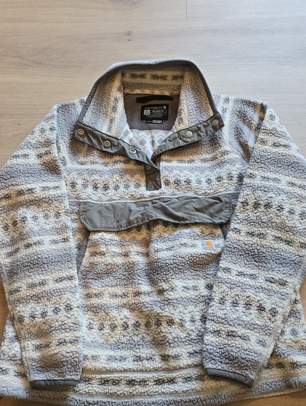 Carhartt Womens Gray and Cream Patterned Sherpa Zip Pullover